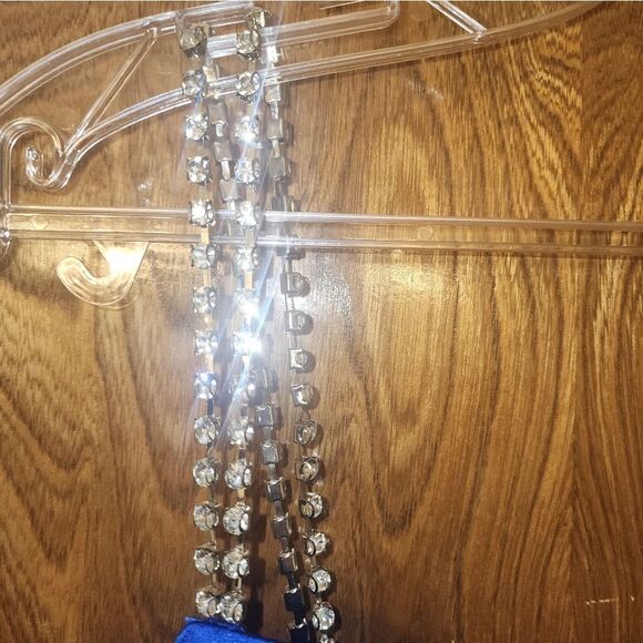 Ieena for Mac Duggal Blue Rhinestone Strap Satin Mini Dress NWT $238 Size 10 - Picture 6 of 6